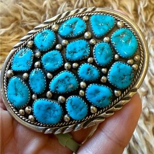 Sterling Silver & Turquoise Stone Belt Buckle